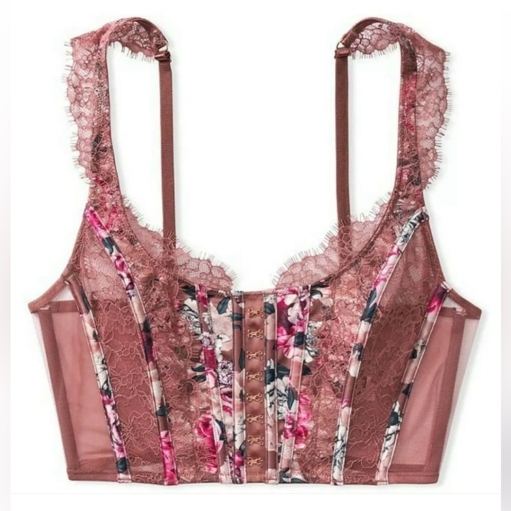 Victoria's Secret Dream Angels Unlined Corset Floral Lace Bustier Bra Top Sz S
